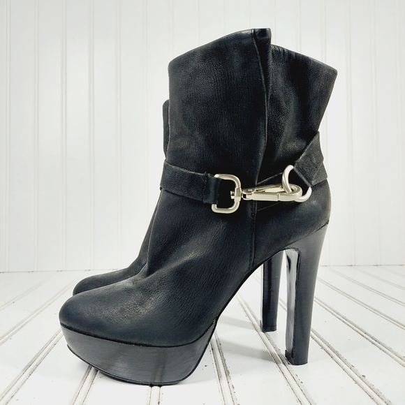 Nine West Midi Black Nubuck Leather Slouchy Pull On Platform Booties K277 - Picture 1 of 13